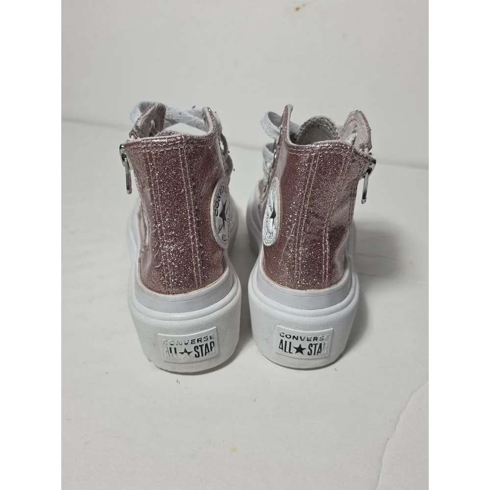 Converse Kids High-Top Glitter Lug sole Sneakers in Rose Gold and White